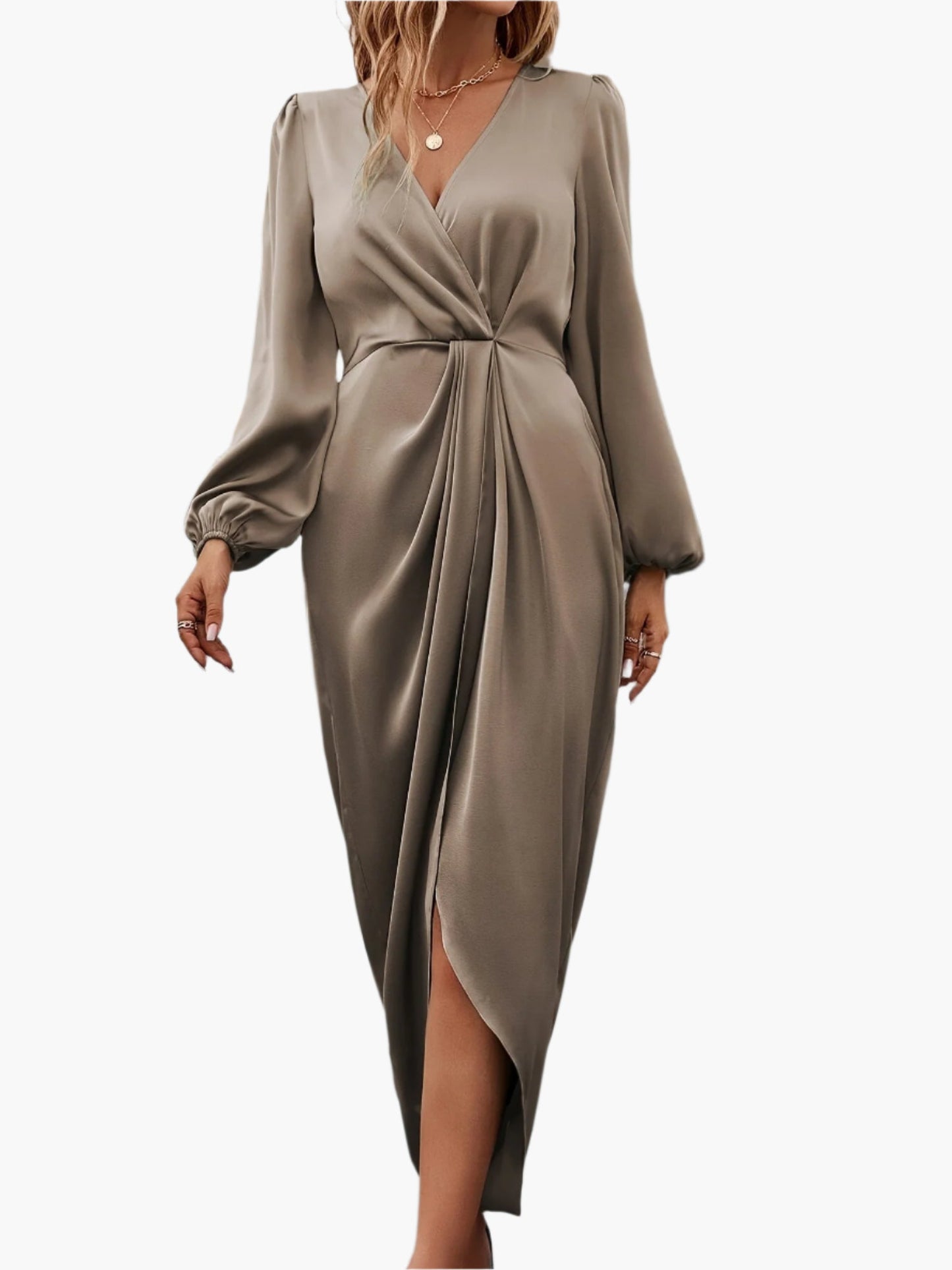 Women's Elegant Wrap Midi Dress for Formal Occasions and Parties
