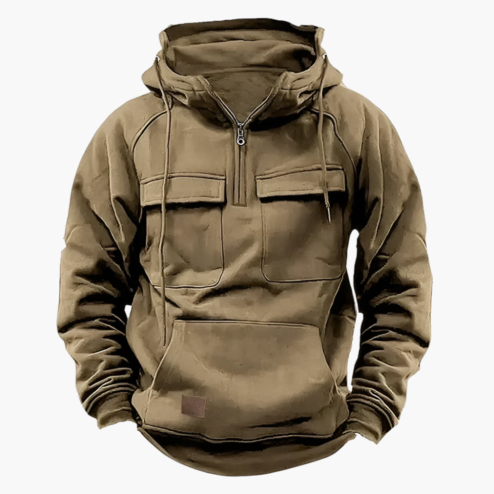 Men's Outdoor Tactical Hoodie with Zipper and Utility Pockets – Winter Pullover for Everyday and Outdoor Activities