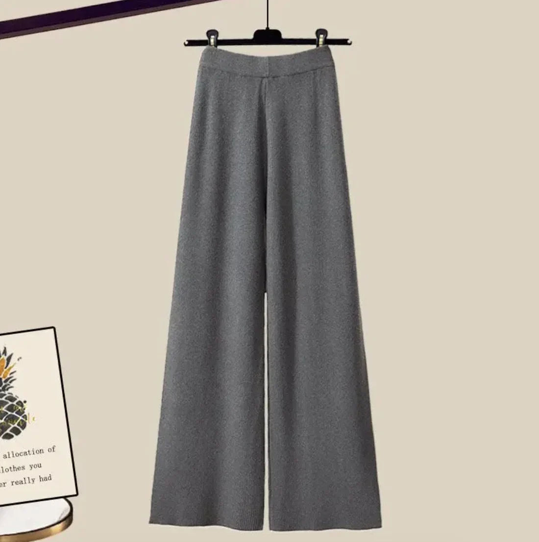 Women's 3-Piece Casual Office Layered Outfit Set – Relaxed Trousers, White Shirt & Asymmetric Knit Top