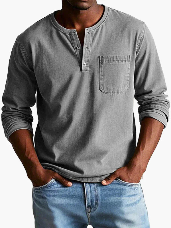 Men's Classic Long Sleeve Henley Shirt – Modern Button Placket & Chest Pocket, Casual Everyday Style
