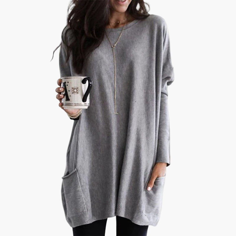 Women's Casual Long Pullover Sweater with Pockets, Relaxed Fit, Cozy Everyday Tunic Top