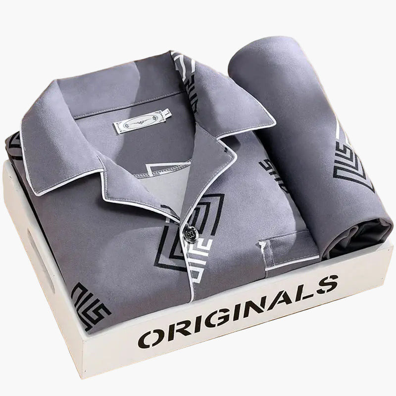Men's Classic Wheat Print Pajama Set, Long Sleeve Loungewear, Stylish Sleepwear for Home Comfort
