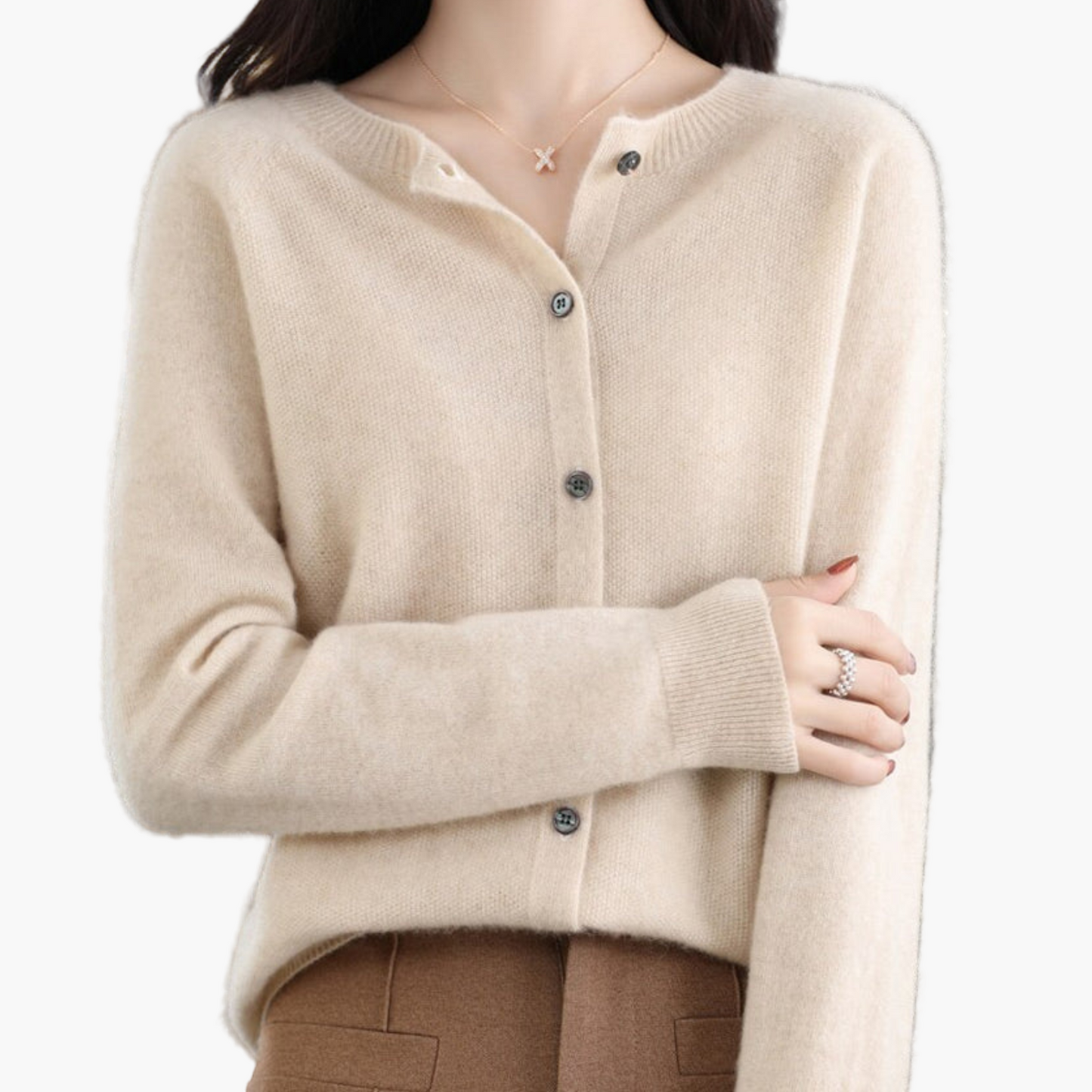 Women's Classic Button-Up Cardigan Sweater with Crew Neck – Elegant Everyday Layer for Work and Casual