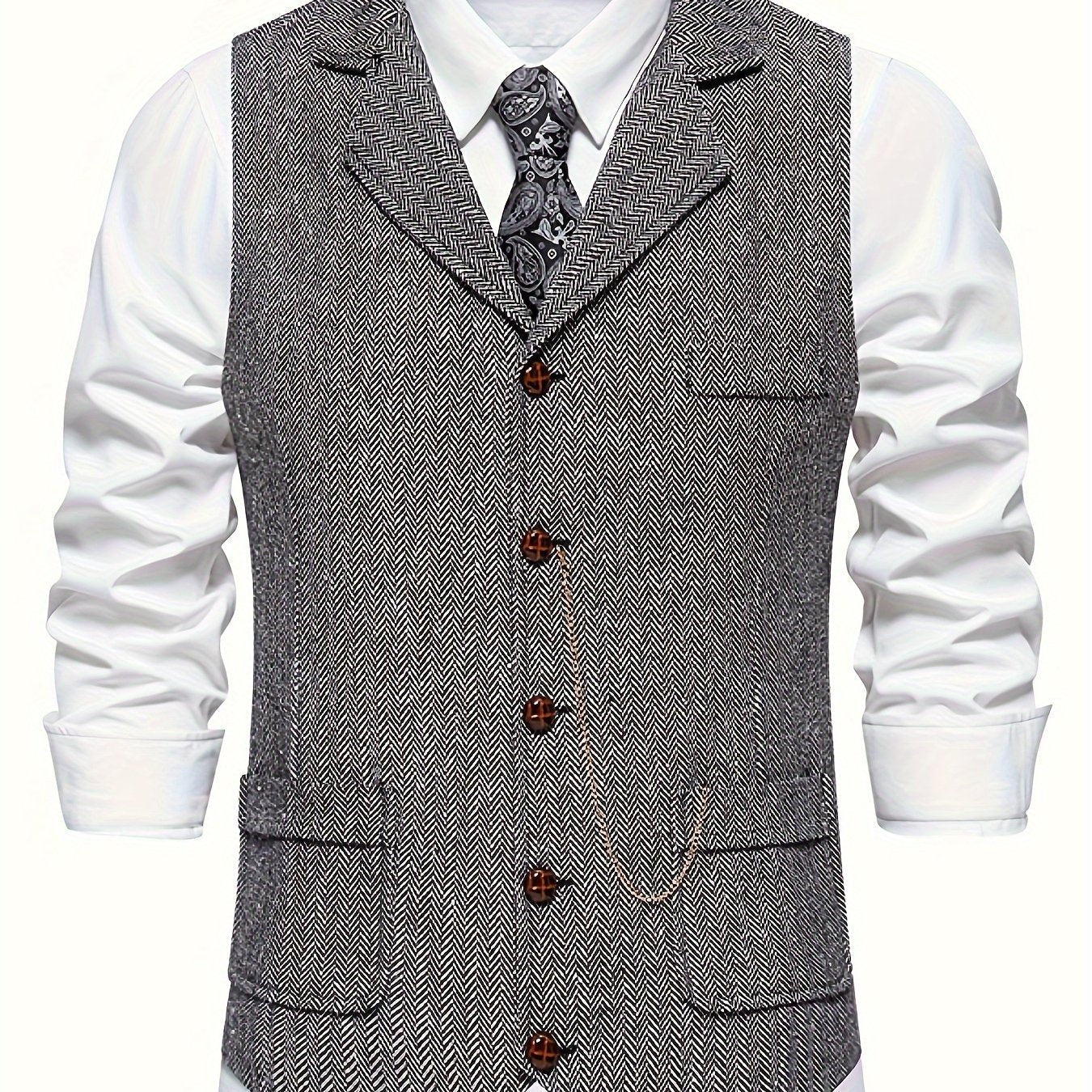 Men's Vintage Herringbone Suit Vest – Classic Formal Business Waistcoat