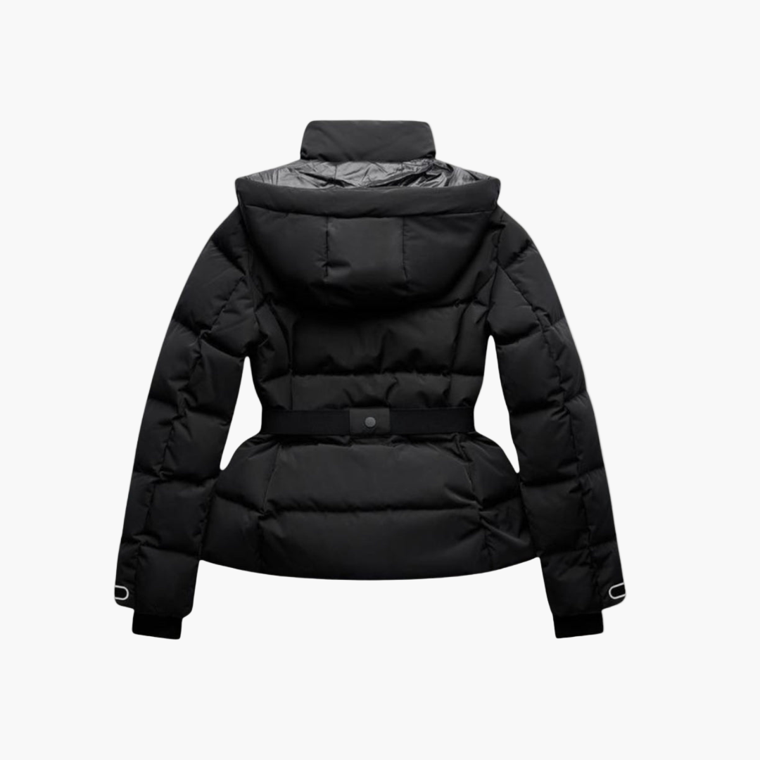 Women's Belted Puffer Jacket with Removable Shoulder Flap – Stylish Winter Outerwear
