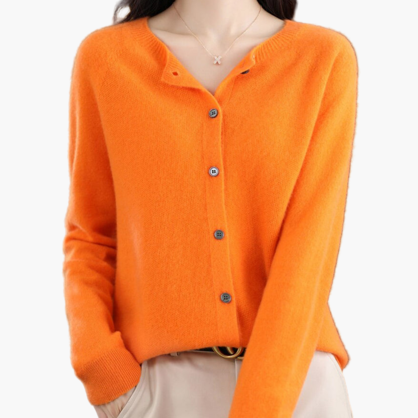 Women's Classic Button-Up Cardigan Sweater with Crew Neck – Elegant Everyday Layer for Work and Casual
