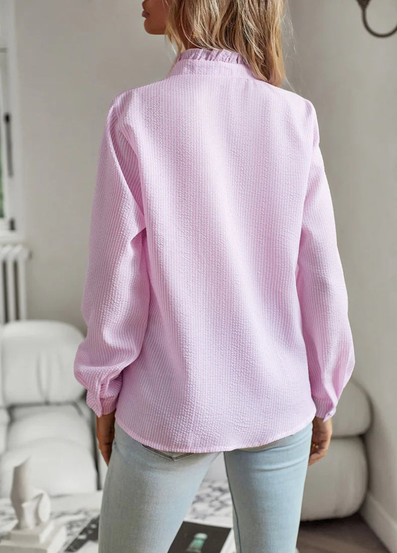 Women's Ruffle Button-Down Blouse Elegant Casual Office Style