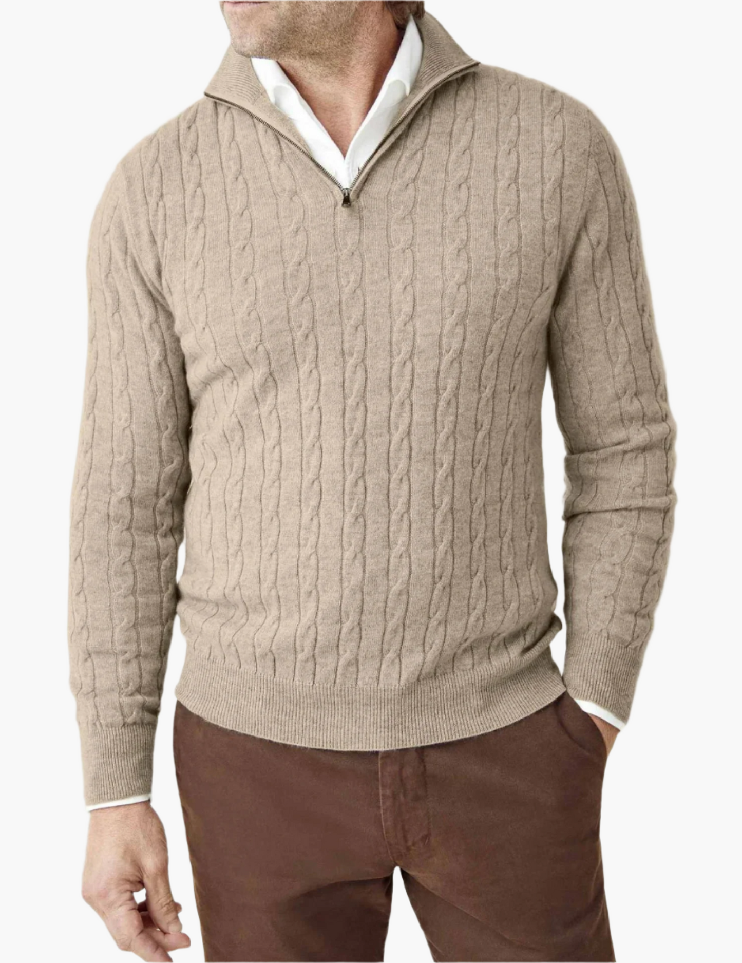 Men's Classic Cable Knit Quarter-Zip Sweater – Timeless Business & Casual Style
