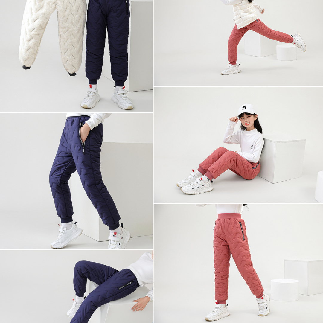 Kids' Outdoor Winter Quilted Thermal Pants – Stylish Padded Snow Joggers for Boys and Girls