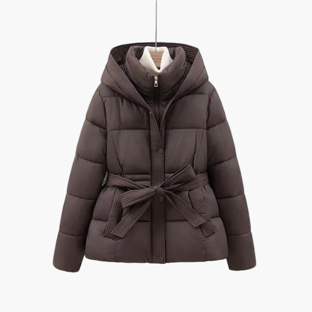 Women's Winter Puffer Jacket with Belt – Stylish Hooded Quilted Coat for Cold Weather