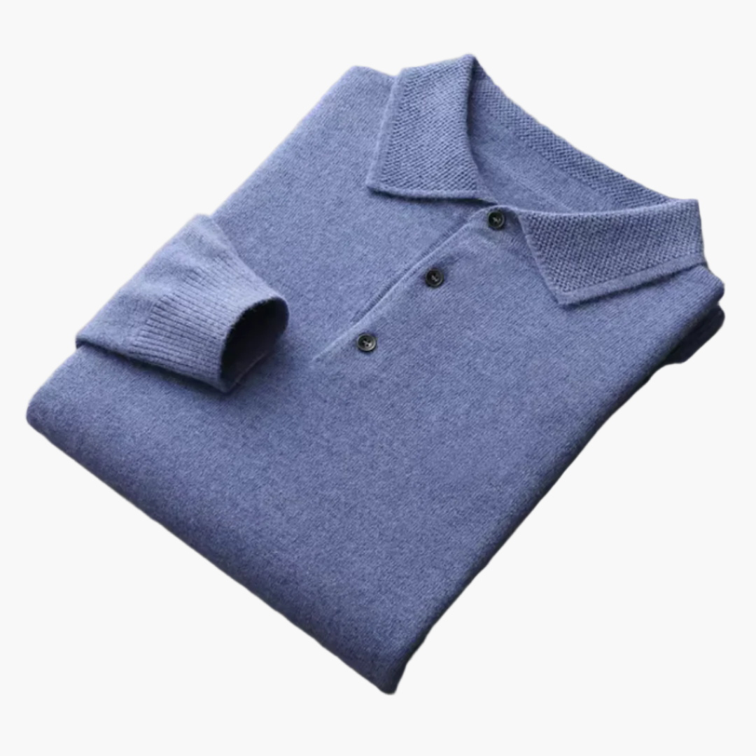 Men's Classic Knit Polo Sweater – Elegant Long Sleeve Pullover for Everyday and Office