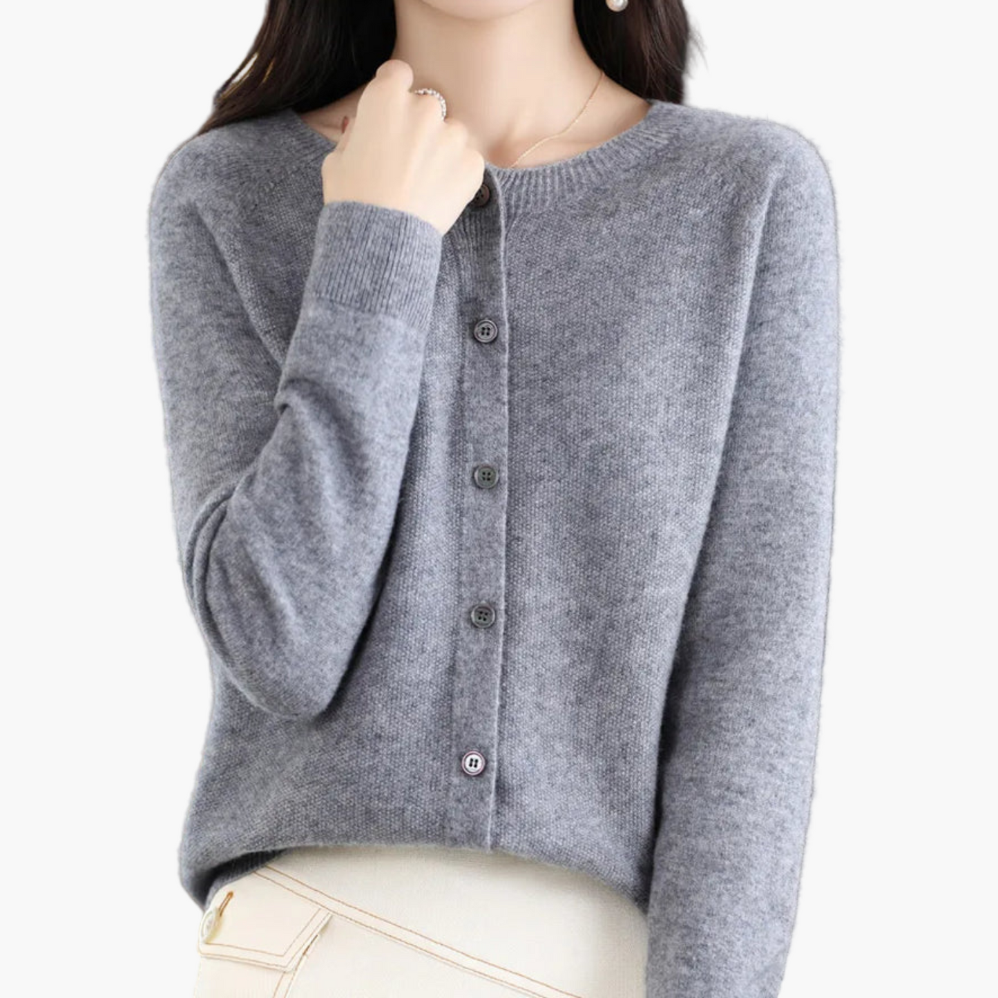 Women's Classic Button-Up Cardigan Sweater with Crew Neck – Elegant Everyday Layer for Work and Casual