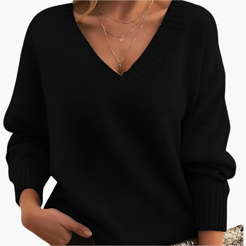 Women's Classic V-Neck Knit Sweater – Relaxed Fit, Long Sleeve, Everyday Style