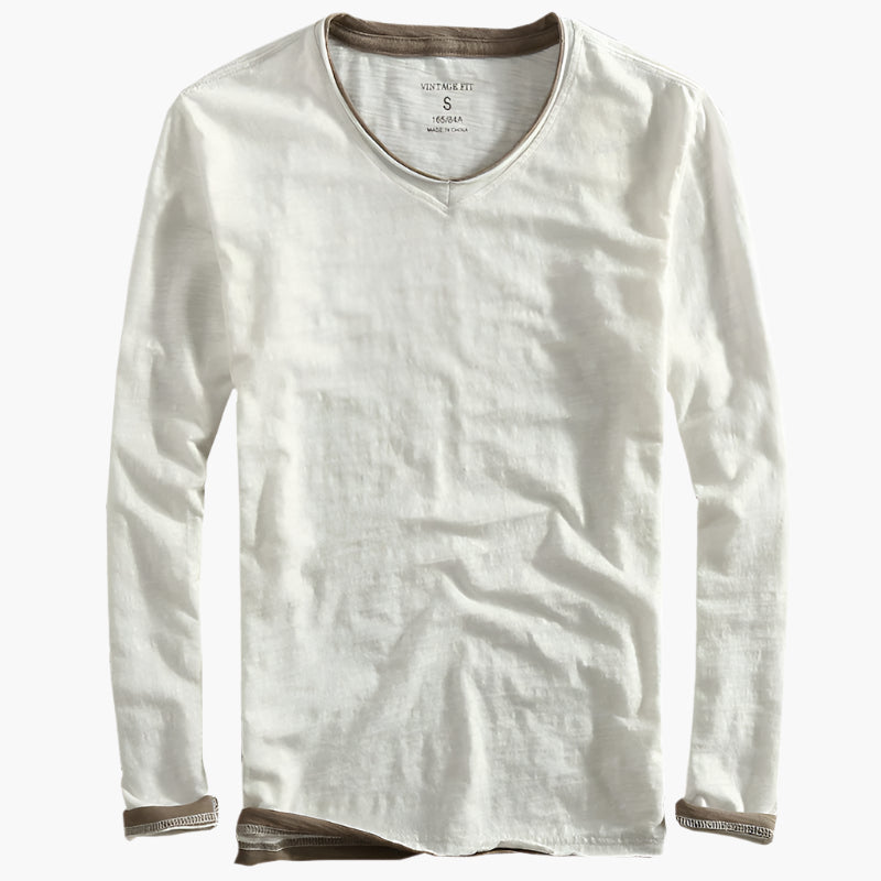 Men's Vintage Fit Long Sleeve Layered Look V-Neck Shirt Casual Basic Top