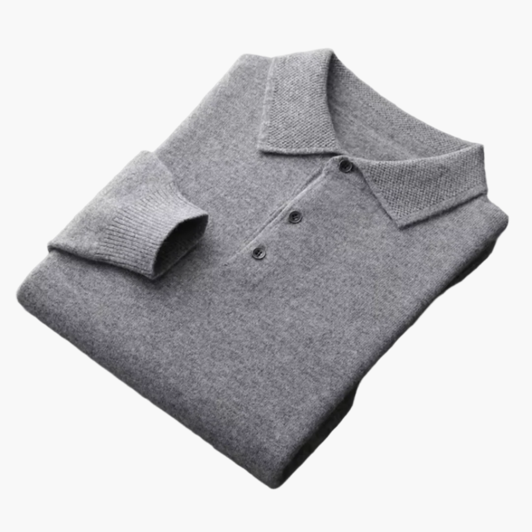 Men's Classic Knit Polo Sweater – Elegant Long Sleeve Pullover for Everyday and Office