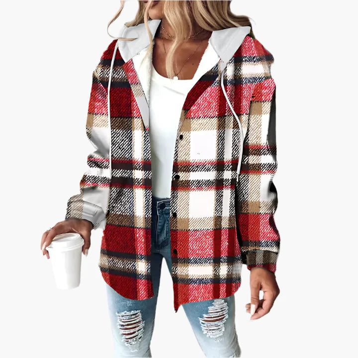 Women's Plaid Hooded Casual Button-Up Jacket - Trendy Layered Street Style