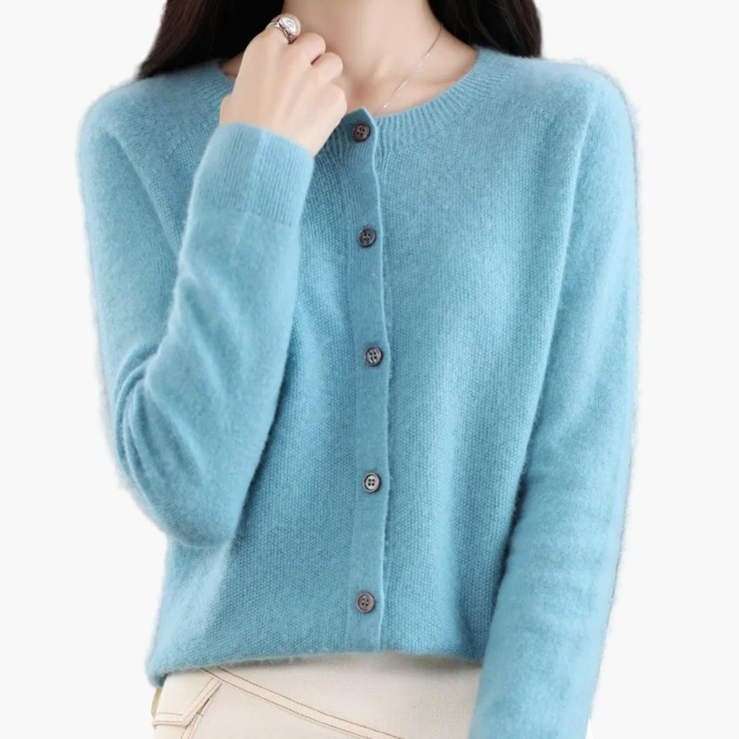 Women's Classic Button-Up Cardigan Sweater with Crew Neck – Elegant Everyday Layer for Work and Casual