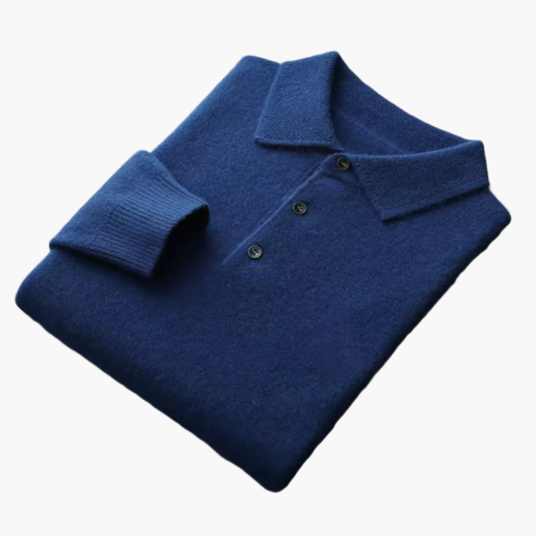 Men's Classic Knit Polo Sweater – Elegant Long Sleeve Pullover for Everyday and Office