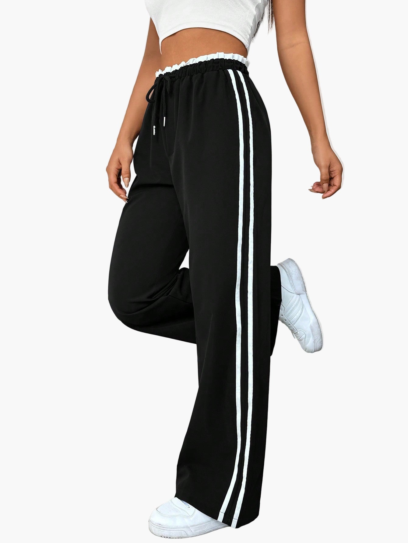 Women's Wide-Leg Sporty Stripe Casual Pants - Relaxed Fit Streetstyle Athletic Trousers