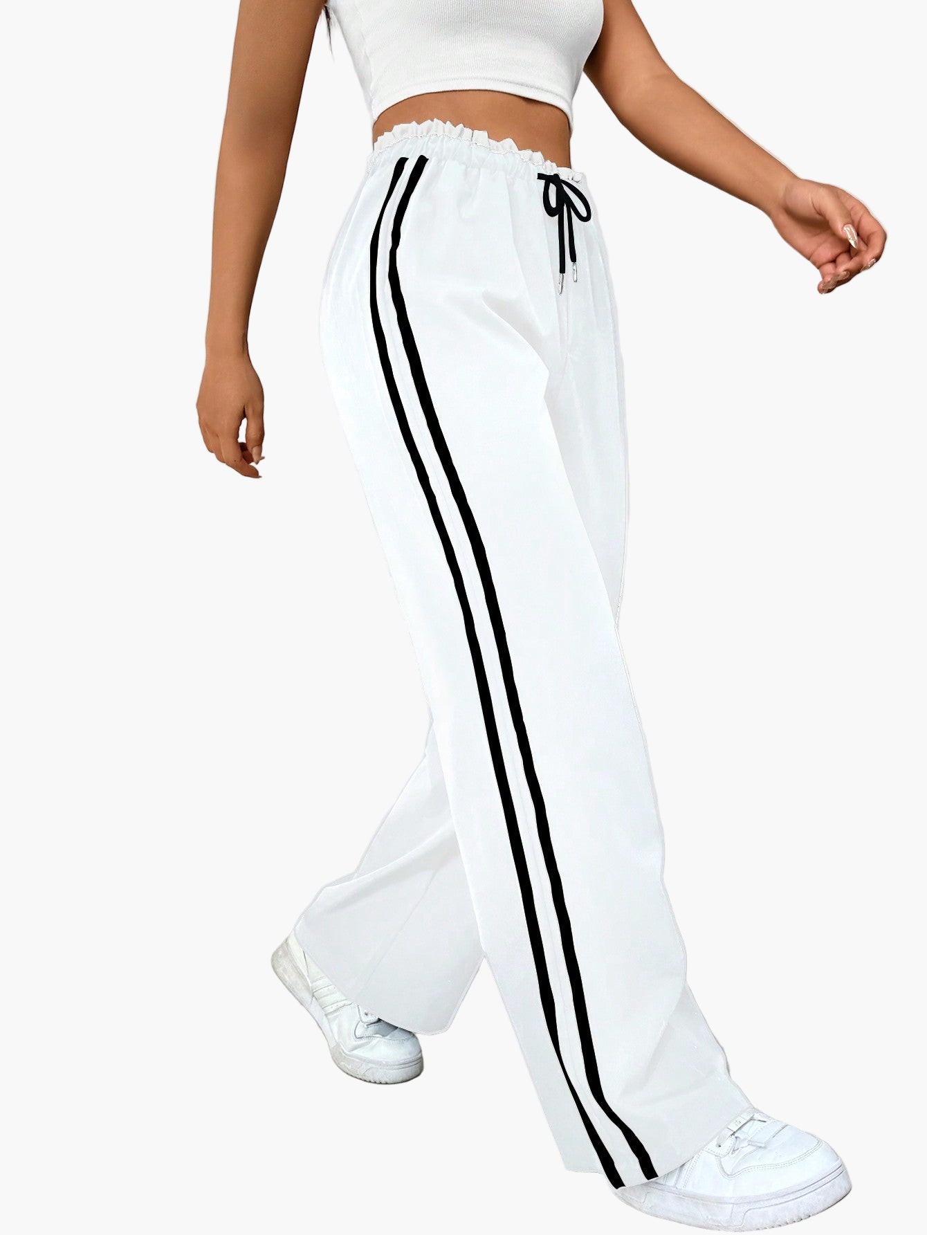Women's Wide-Leg Sporty Stripe Casual Pants - Relaxed Fit Streetstyle Athletic Trousers