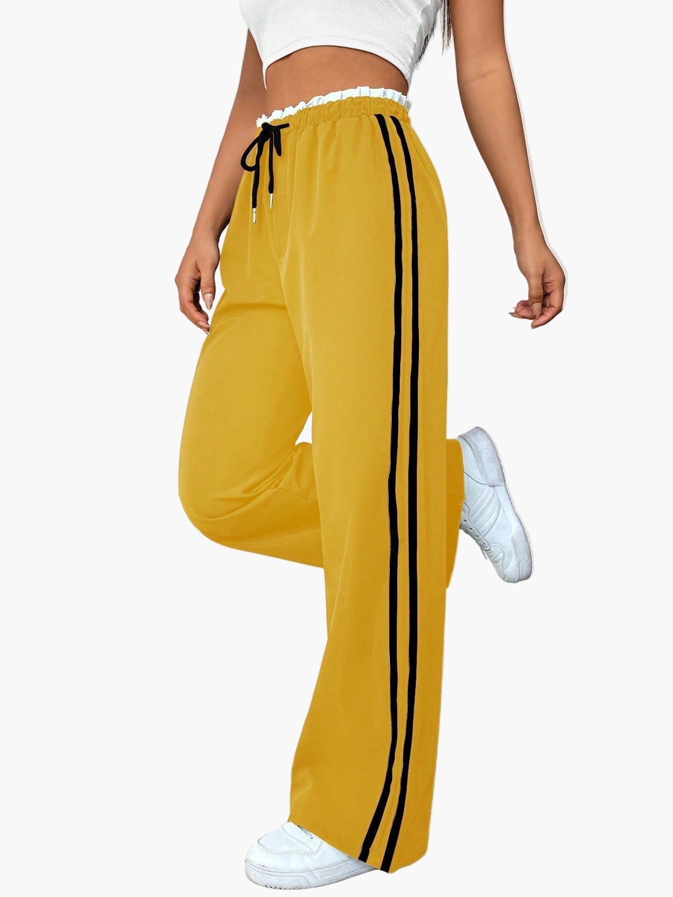 Women's Wide-Leg Sporty Stripe Casual Pants - Relaxed Fit Streetstyle Athletic Trousers