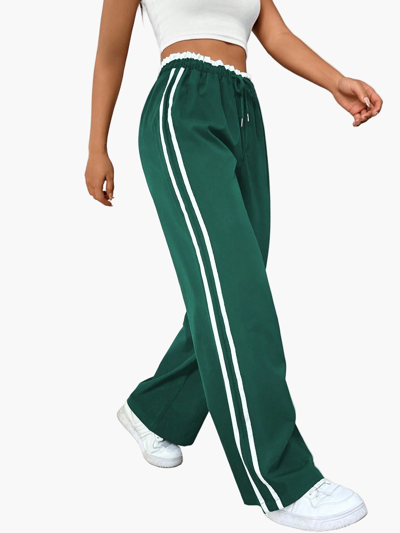 Women's Wide-Leg Sporty Stripe Casual Pants - Relaxed Fit Streetstyle Athletic Trousers