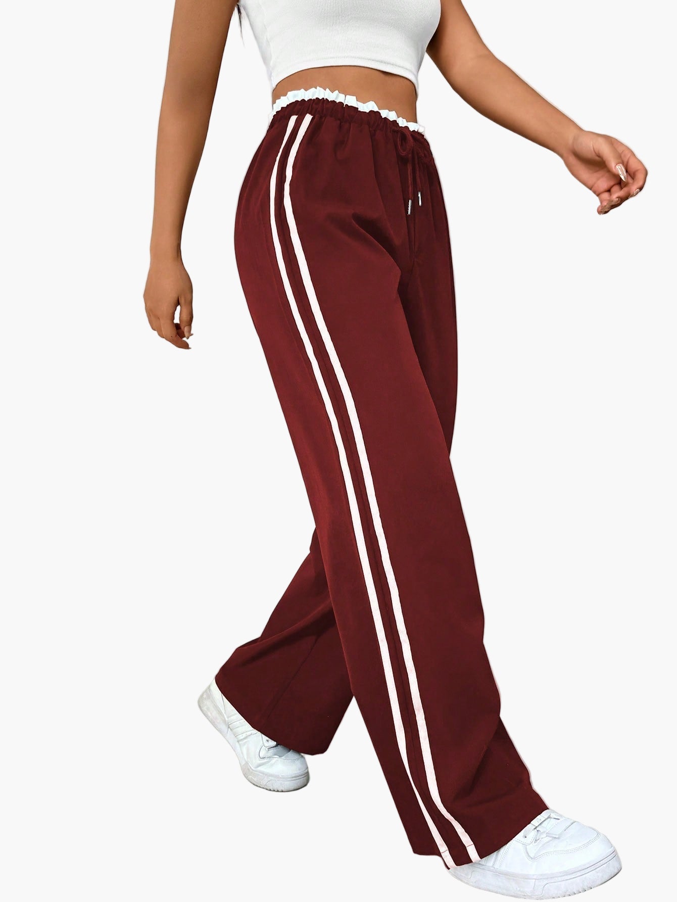 Women's Wide-Leg Sporty Stripe Casual Pants - Relaxed Fit Streetstyle Athletic Trousers