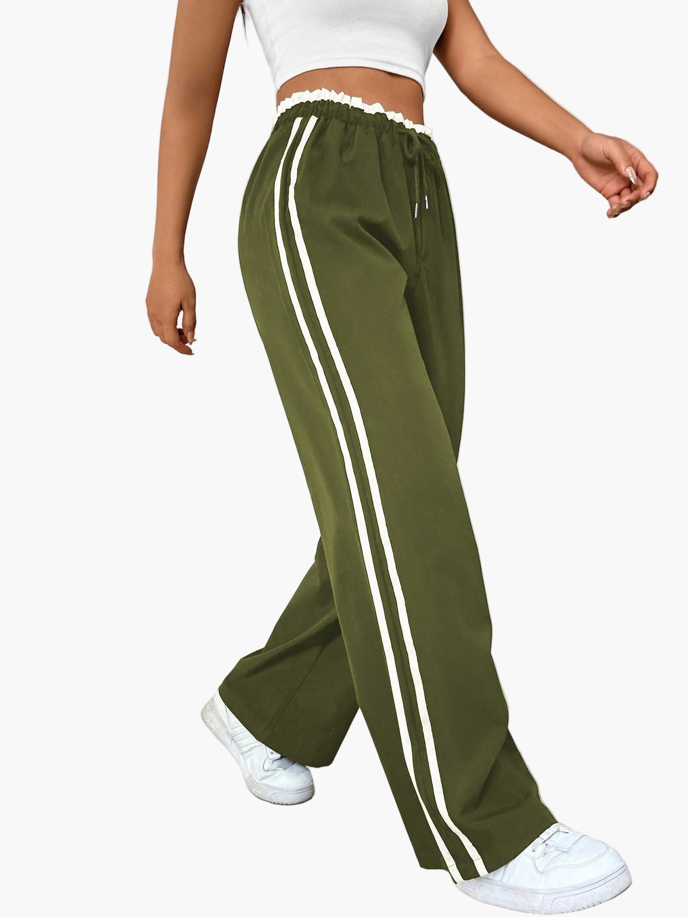 Women's Wide-Leg Sporty Stripe Casual Pants - Relaxed Fit Streetstyle Athletic Trousers