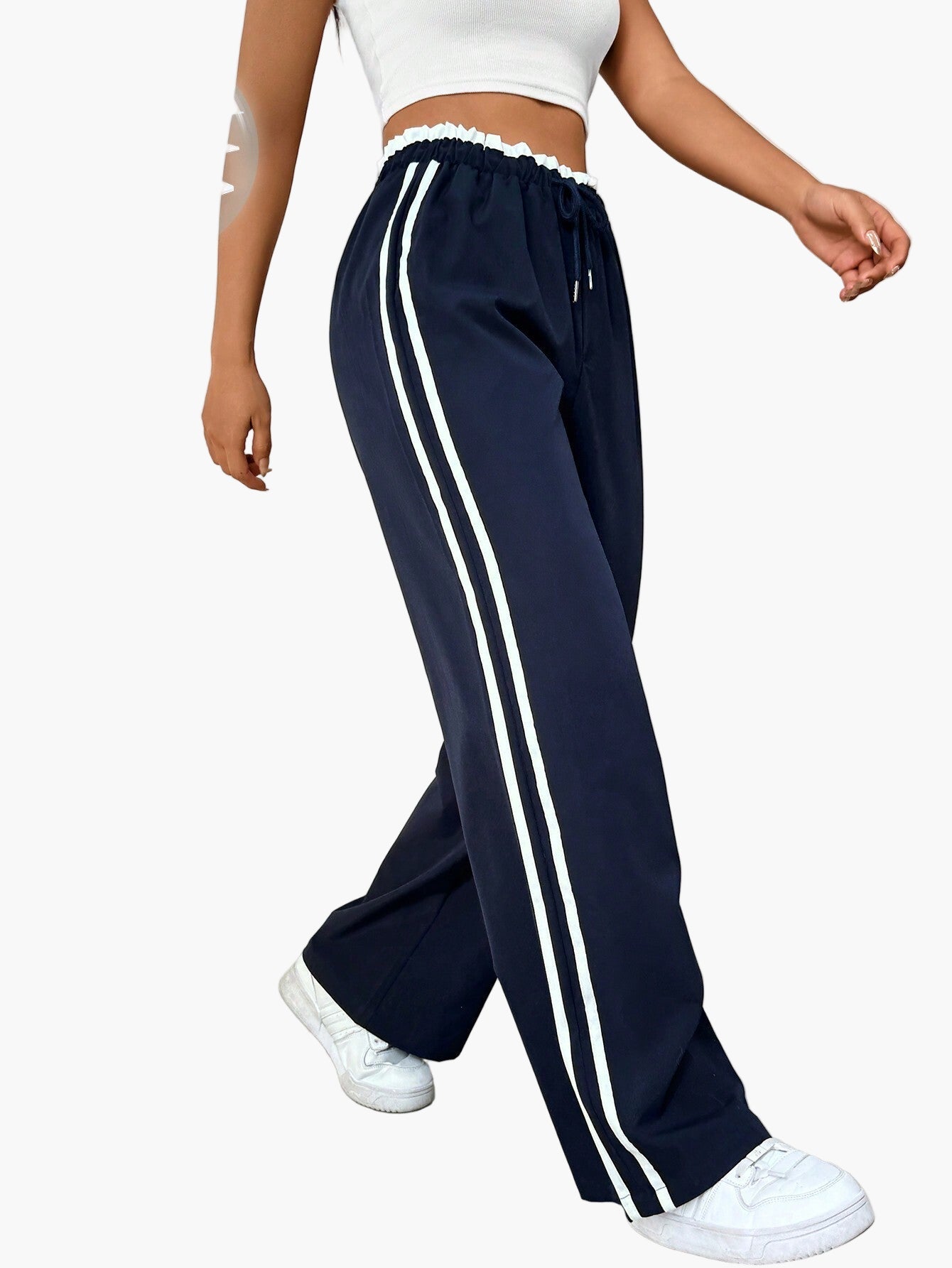 Women's Wide-Leg Sporty Stripe Casual Pants - Relaxed Fit Streetstyle Athletic Trousers