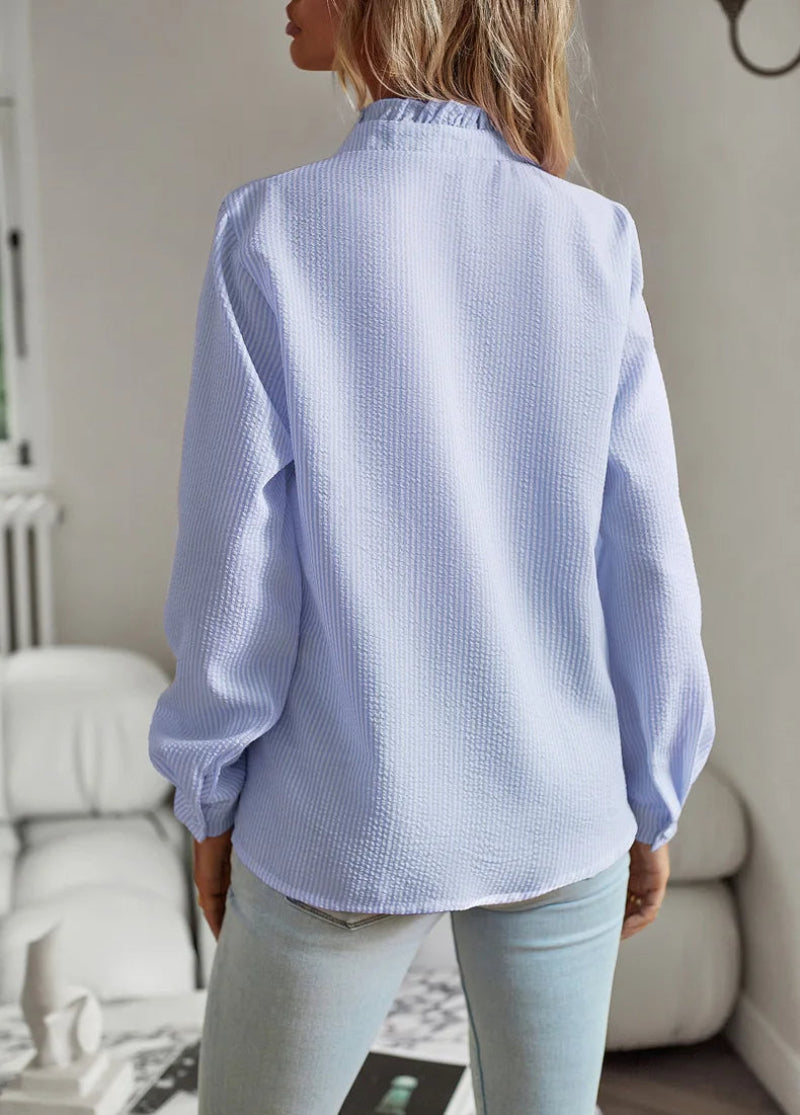 Women's Ruffle Button-Down Blouse Elegant Casual Office Style