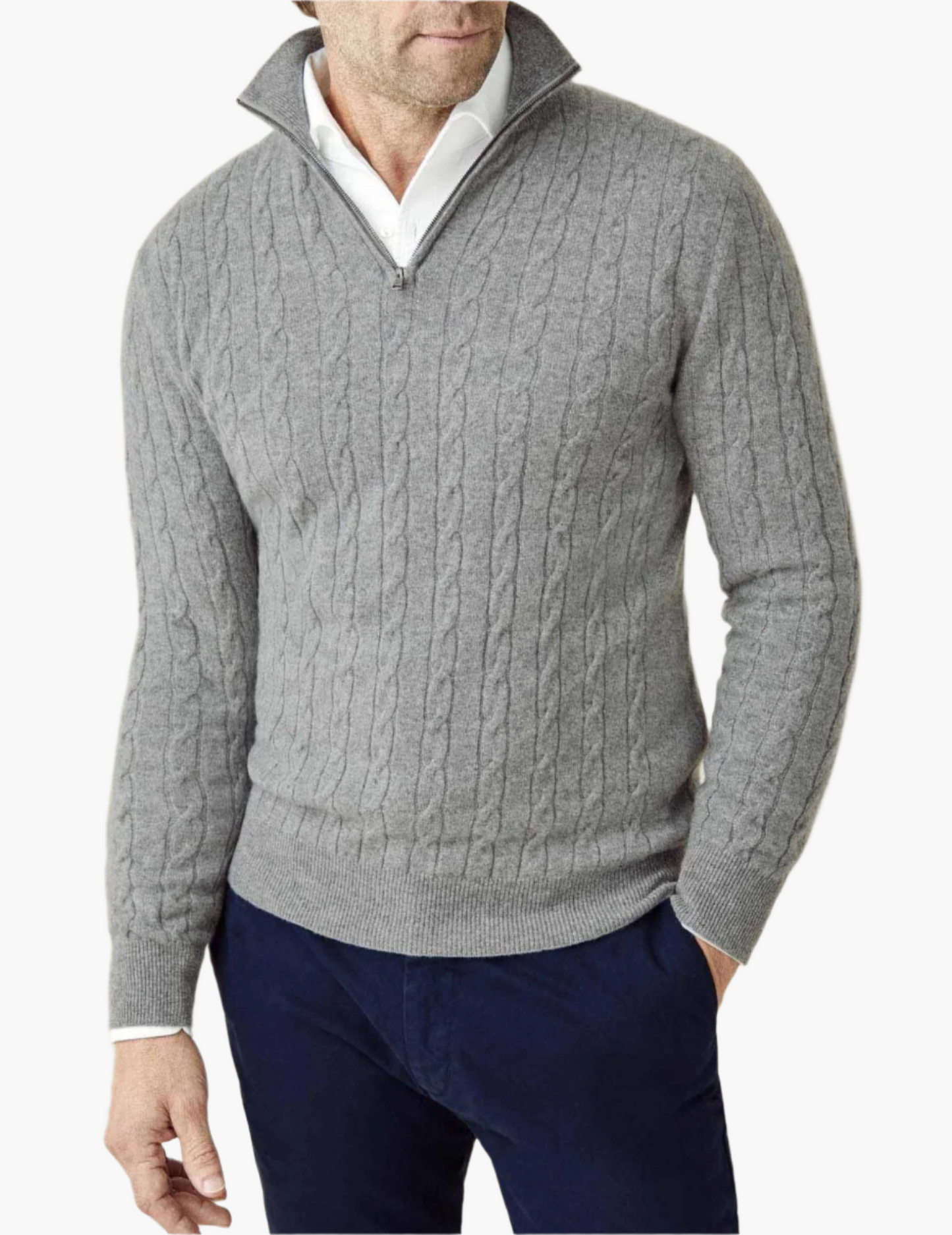 Men's Classic Cable Knit Quarter-Zip Sweater – Timeless Business & Casual Style