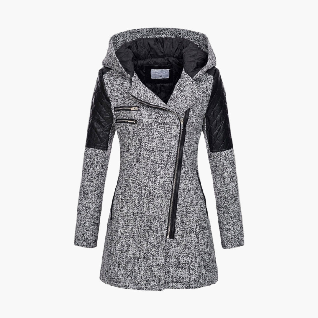 Women's Urban Hooded Winter Coat – Asymmetrical Zip, Quilted Shoulder, Stylish Everyday Outerwear