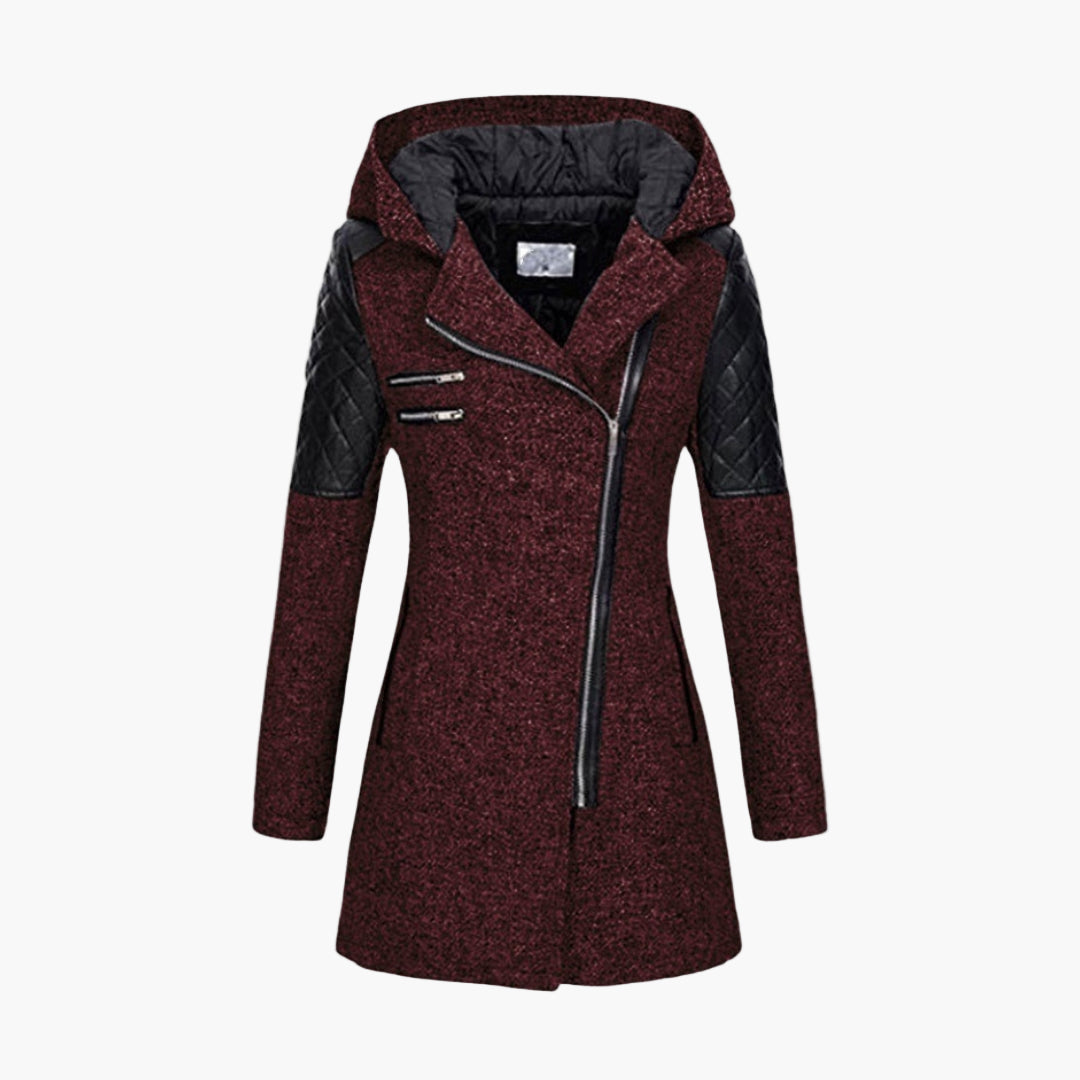 Women's Urban Hooded Winter Coat – Asymmetrical Zip, Quilted Shoulder, Stylish Everyday Outerwear