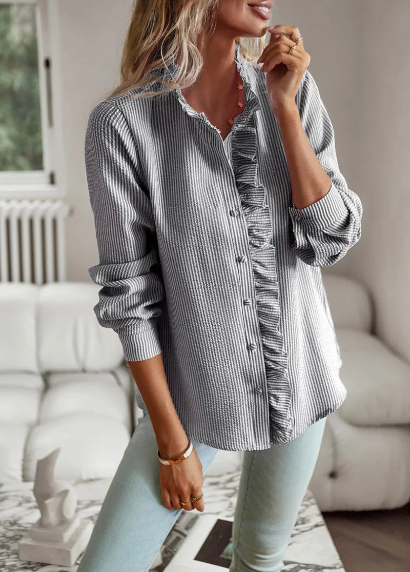 Women's Ruffle Button-Down Blouse Elegant Casual Office Style