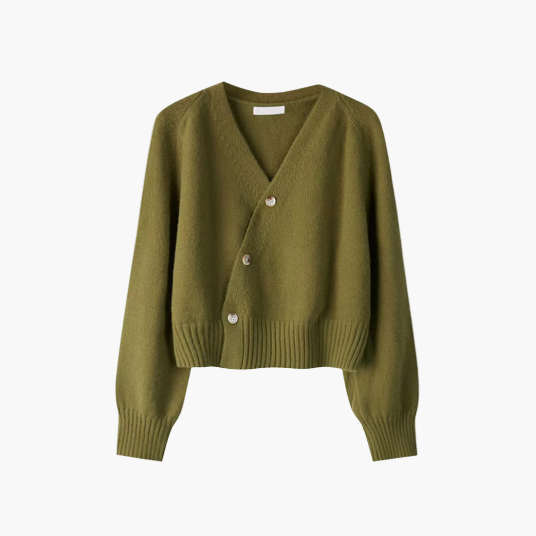 Women's Asymmetric Button V-Neck Cardigan Sweater for Everyday and Office Style