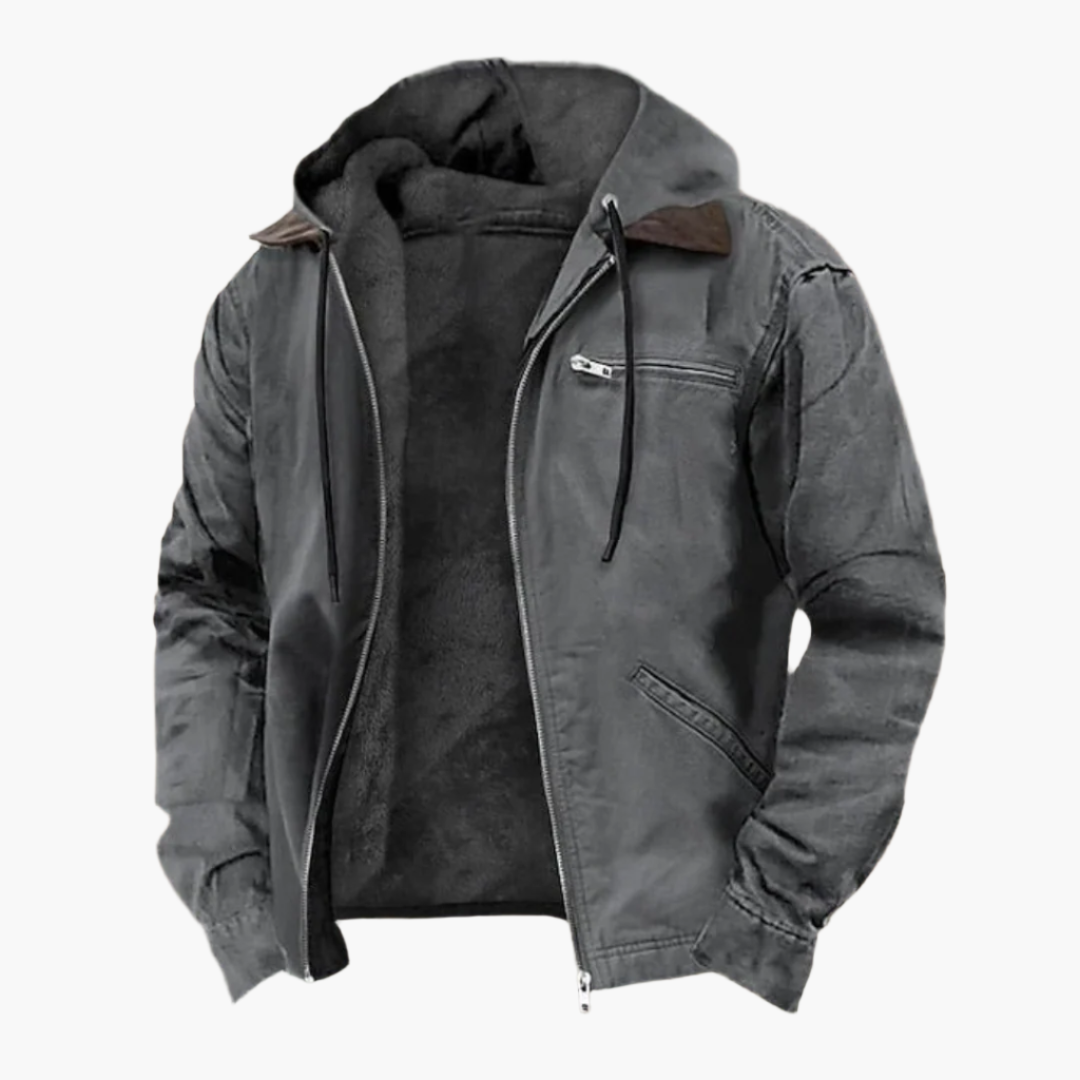 Men's Outdoor Hooded Jacket – Casual Warm Fleece Lined Zip-Up for Everyday and Outdoor Activities