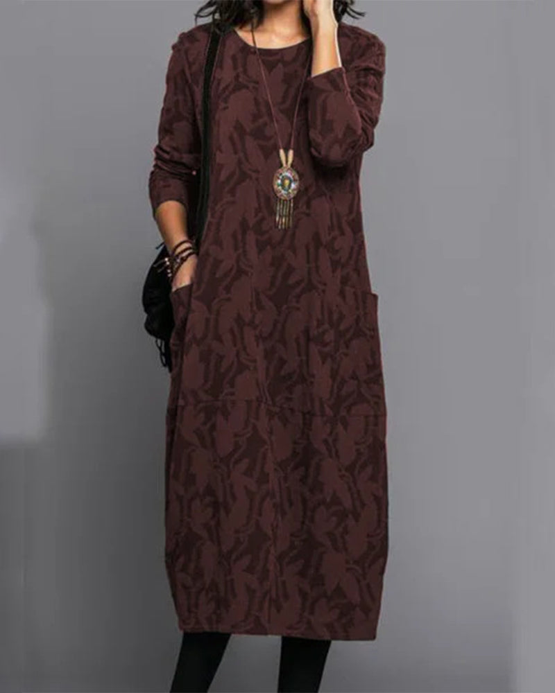 Women's Casual Long Sleeve Relaxed Fit Everyday Dress with Pockets