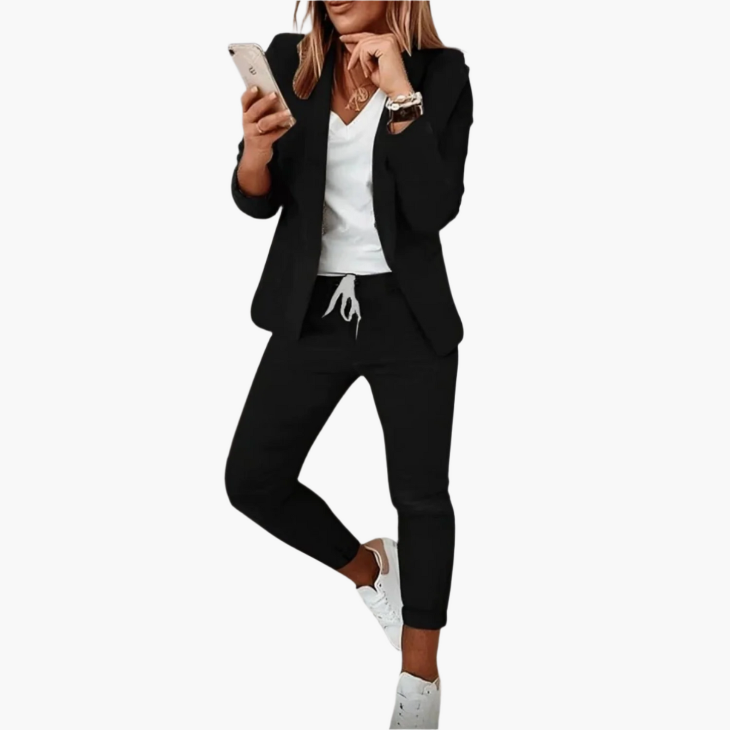 Women's Business Casual Blazer & Jogger Pants Set – Modern Office and Leisure Suit
