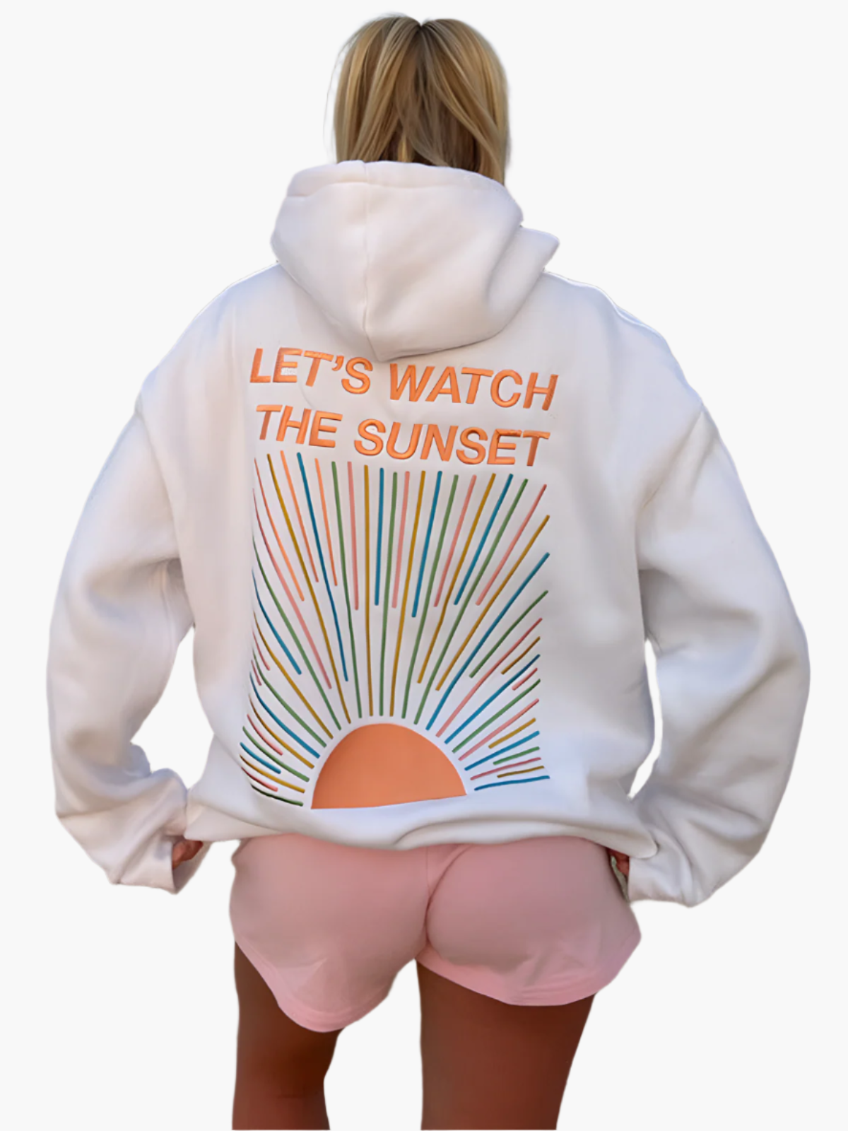 Women's Oversized Hoodie with Sunset Print and Slogan – Casual Relaxed Fit Pullover