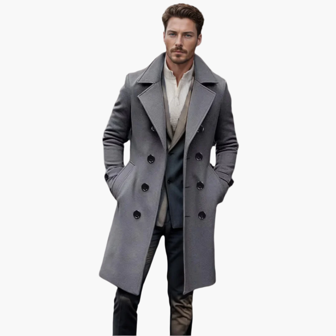 Men's Double-Breasted Classic Long Trench Coat – Tailored Formal & Business Outerwear