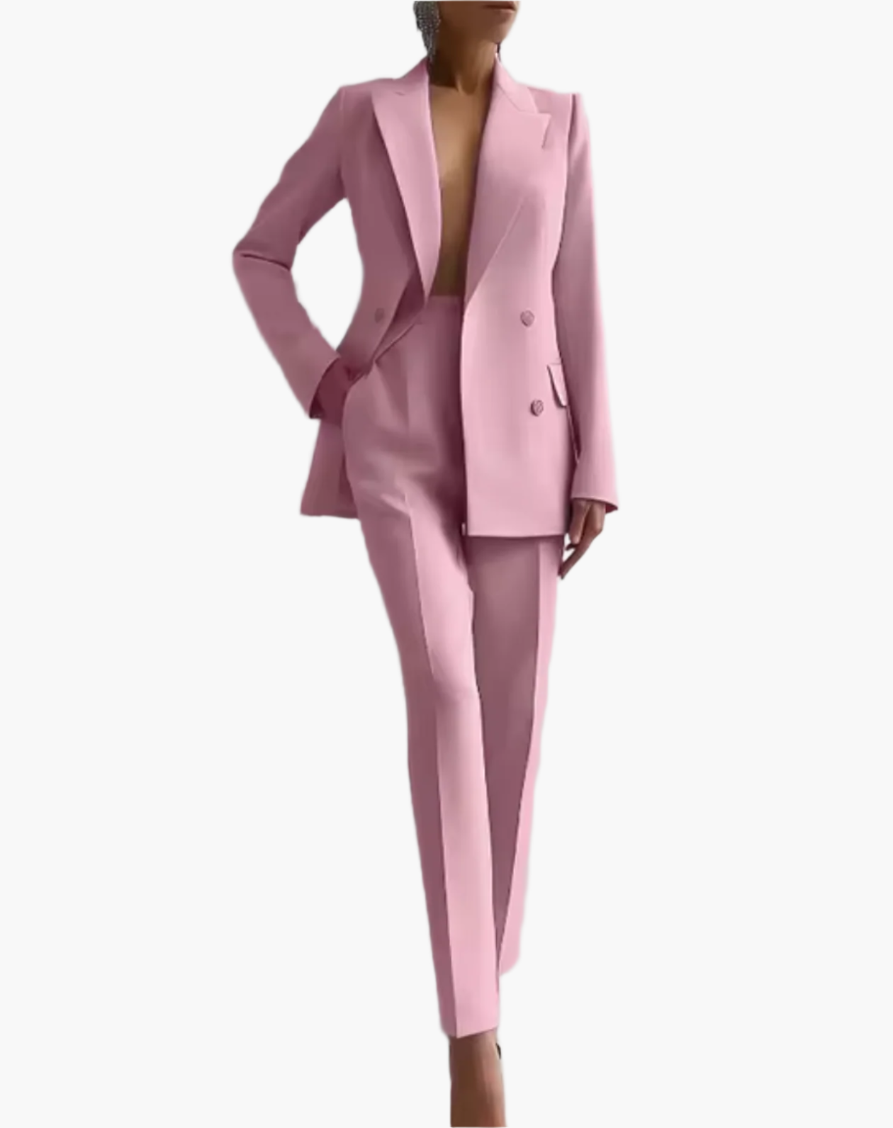 Women's Elegant Double-Breasted Blazer Suit Set for Business and Formal Wear
