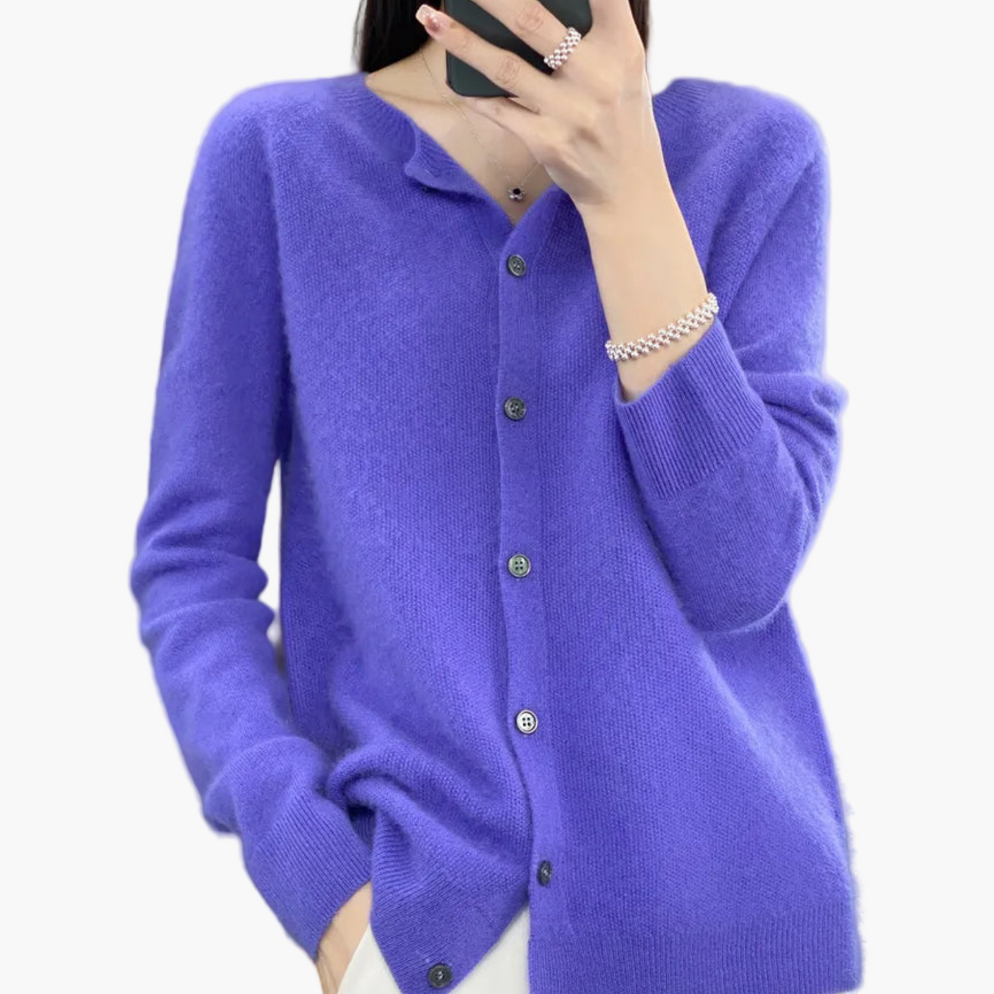 Women's Classic Button-Up Cardigan Sweater with Crew Neck – Elegant Everyday Layer for Work and Casual