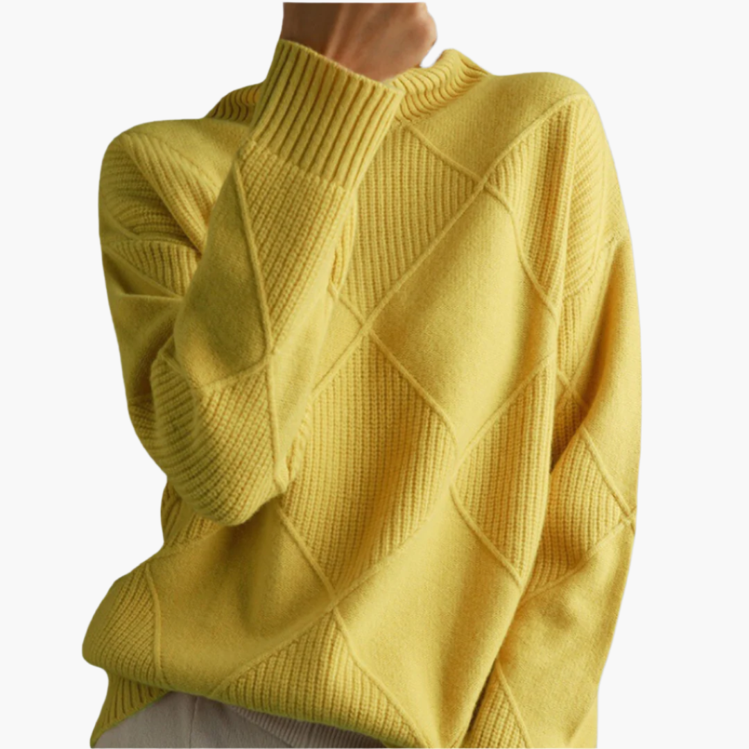 Women's Diamond Pattern Knit Sweater Casual Pullover for Everyday Style