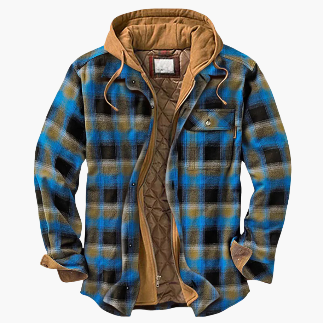 Men's Outdoor Hooded Lumberjack Style Quilted Jacket – Classic Plaid, Warm and Versatile