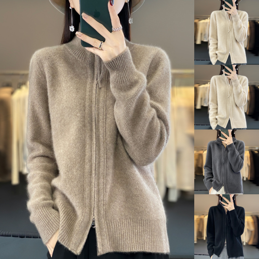 Women's Classic Zip-Up Knit Cardigan – Everyday Versatile Sweater for Office & Casual Wear