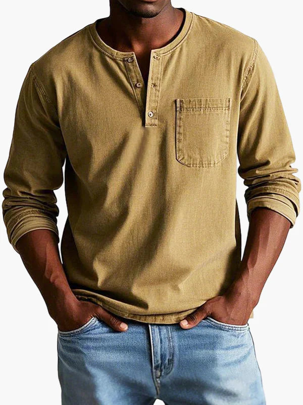 Men's Classic Long Sleeve Henley Shirt – Modern Button Placket & Chest Pocket, Casual Everyday Style