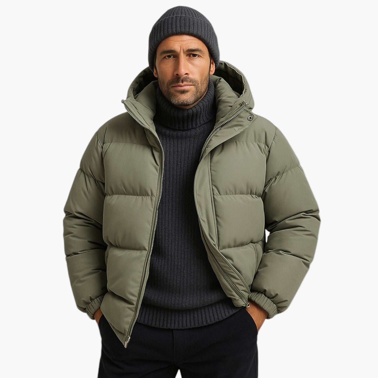 Men's Urban Winter Parka Puffer Jacket with Hood – Minimalist Style for City and Outdoor