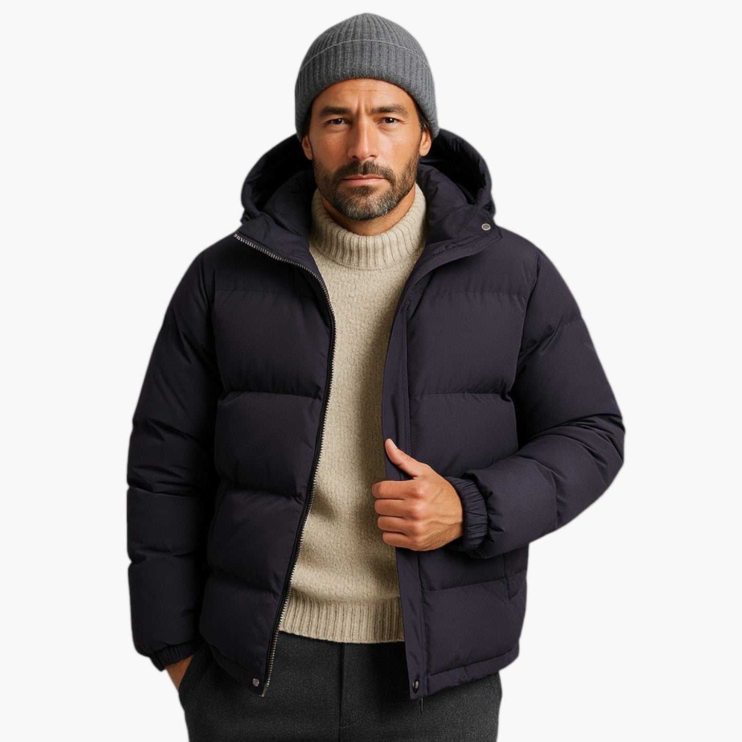 Men's Urban Winter Parka Puffer Jacket with Hood – Minimalist Style for City and Outdoor