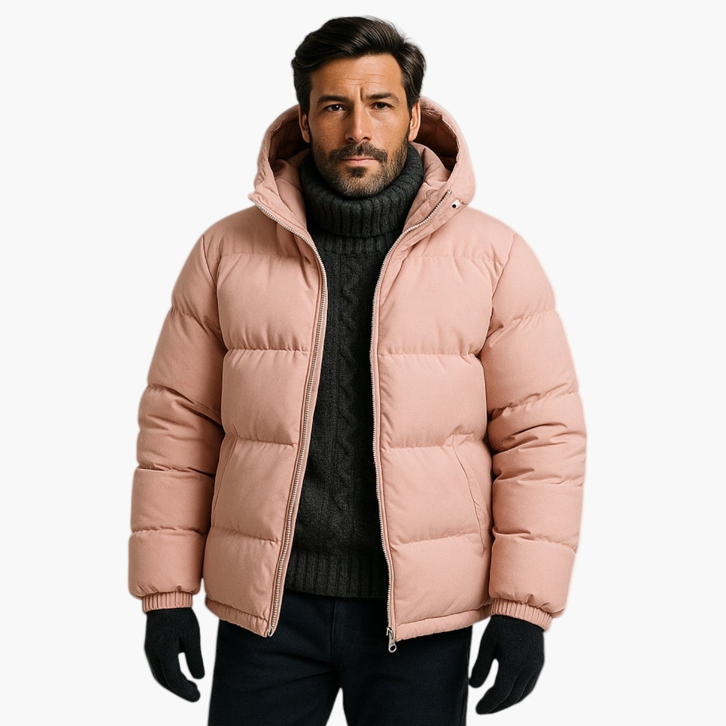 Men's Urban Winter Parka Puffer Jacket with Hood – Minimalist Style for City and Outdoor