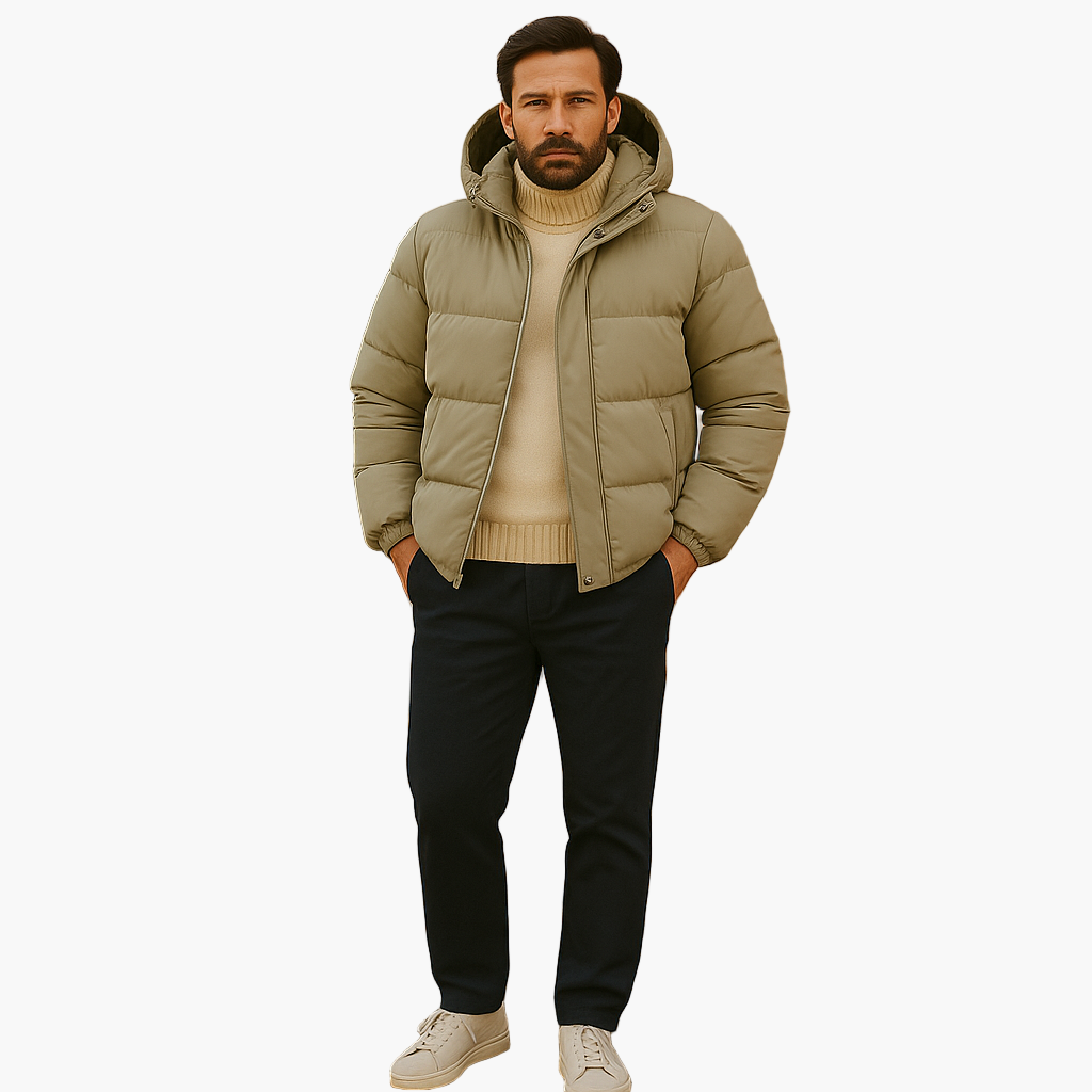 Men's Urban Winter Parka Puffer Jacket with Hood – Minimalist Style for City and Outdoor